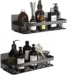 Kit 2 Prateleiras Para Banheiro Adesivas Multiuso Suporte Retangular em Alumínio Porta Shampoo Sabonete Box Sem Furos