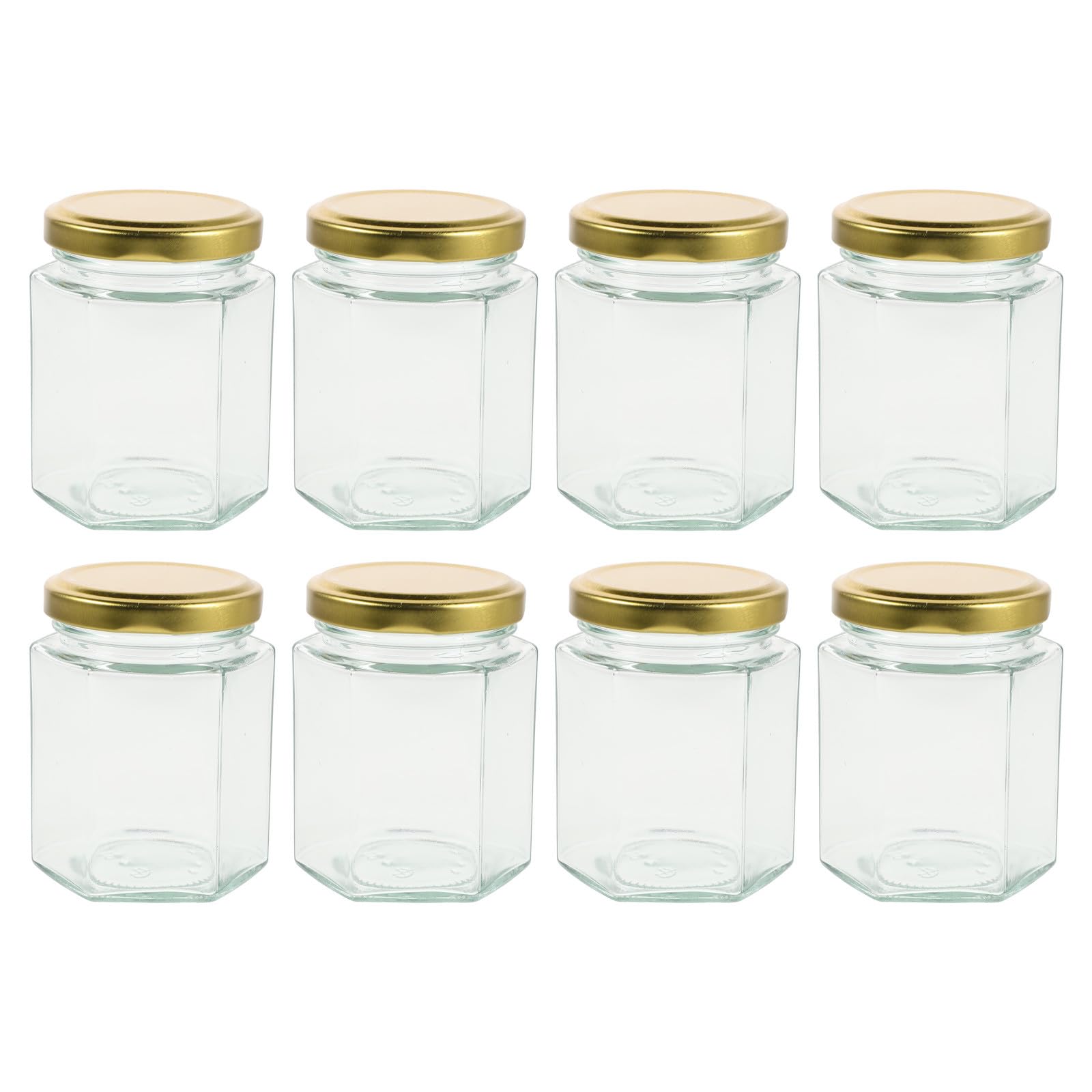 Operitacx 8 frascos de vidrio hexagonales pequeños con tapa, mini recipientes para miel, botellas de almacenamiento de mermelada a prueba de fugas de 180 ml/6 oz para salsa de chile, miel, mermeladas,