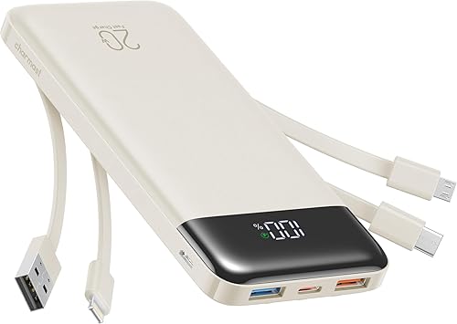 Miniatura 12 de charmast Cargador portátil de 20000 mAh con cables integrados, cargador de batería de viaje de 22.5 W, carga rápida, batería USB C para iPhone