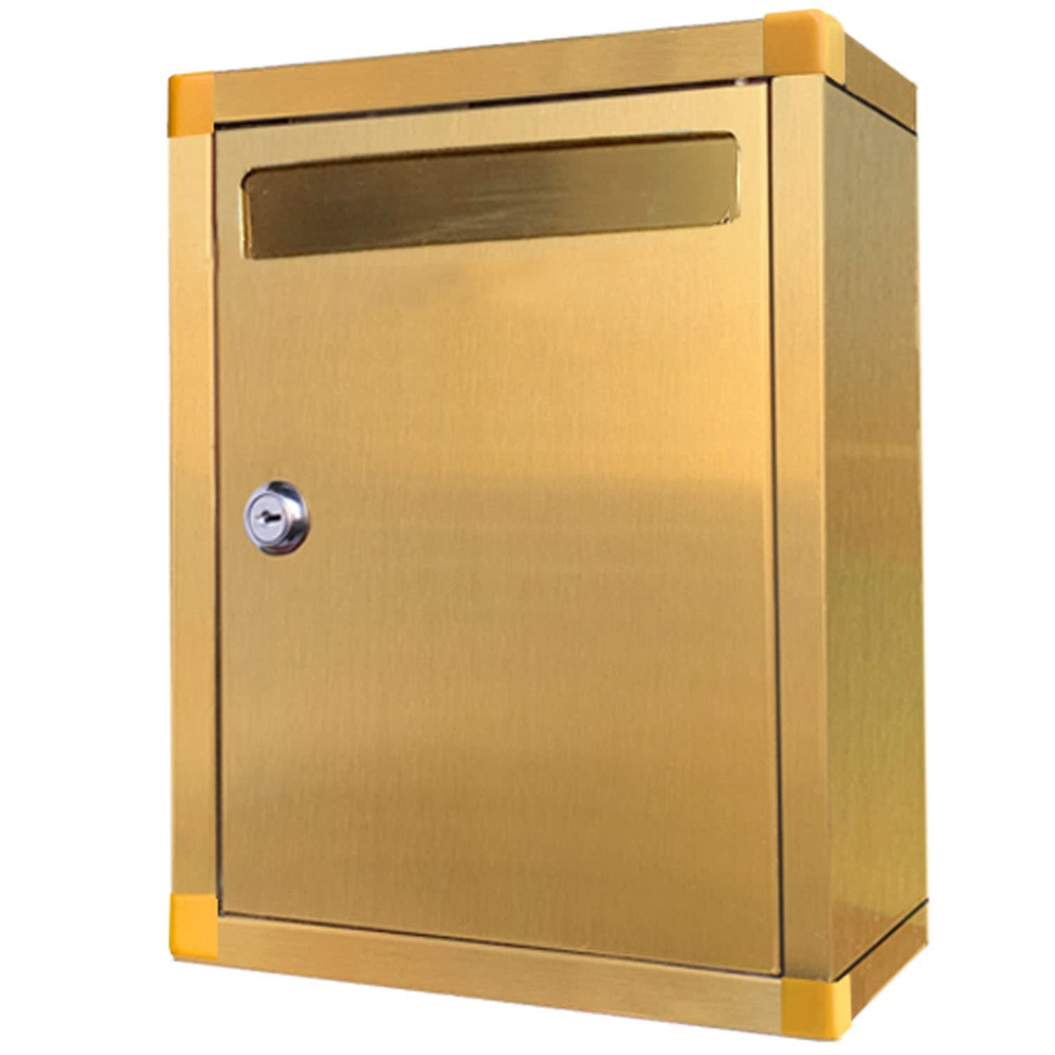 UTHTY Wall-Mount Mailbox Letter Box Lockable Flip Lid Wall Mounted, Weatherproof Robust Stainless Steel, Modern Style Post Box - Gold 26?6.5?4cm