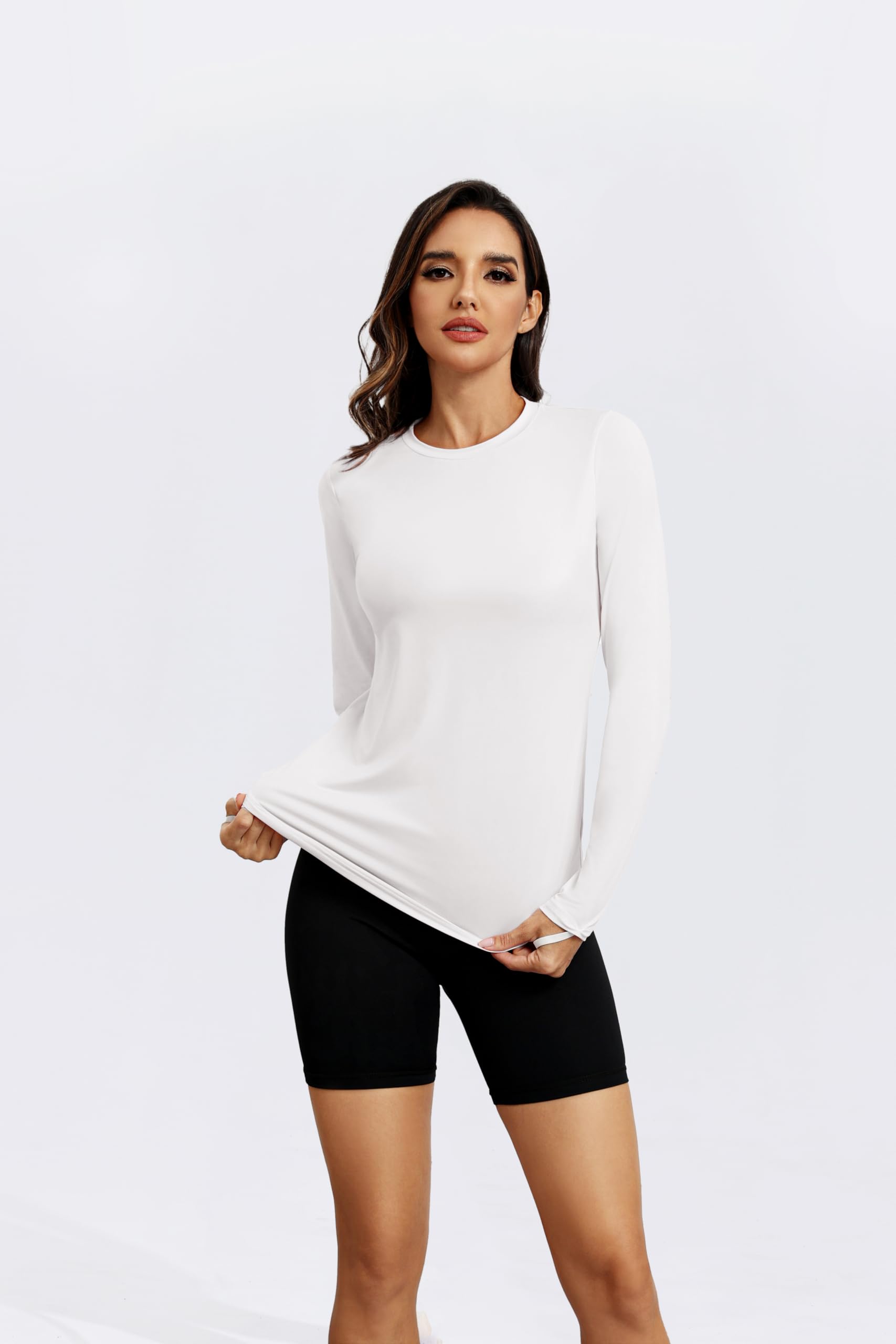 PINSPARK Camiseta deportiva Mujer Protección solar UPF 50+, Camiseta deportiva de secado rápido Camiseta ligera para correr Camiseta de manga larga para yoga Camiseta funcional transpirable Rash Guard