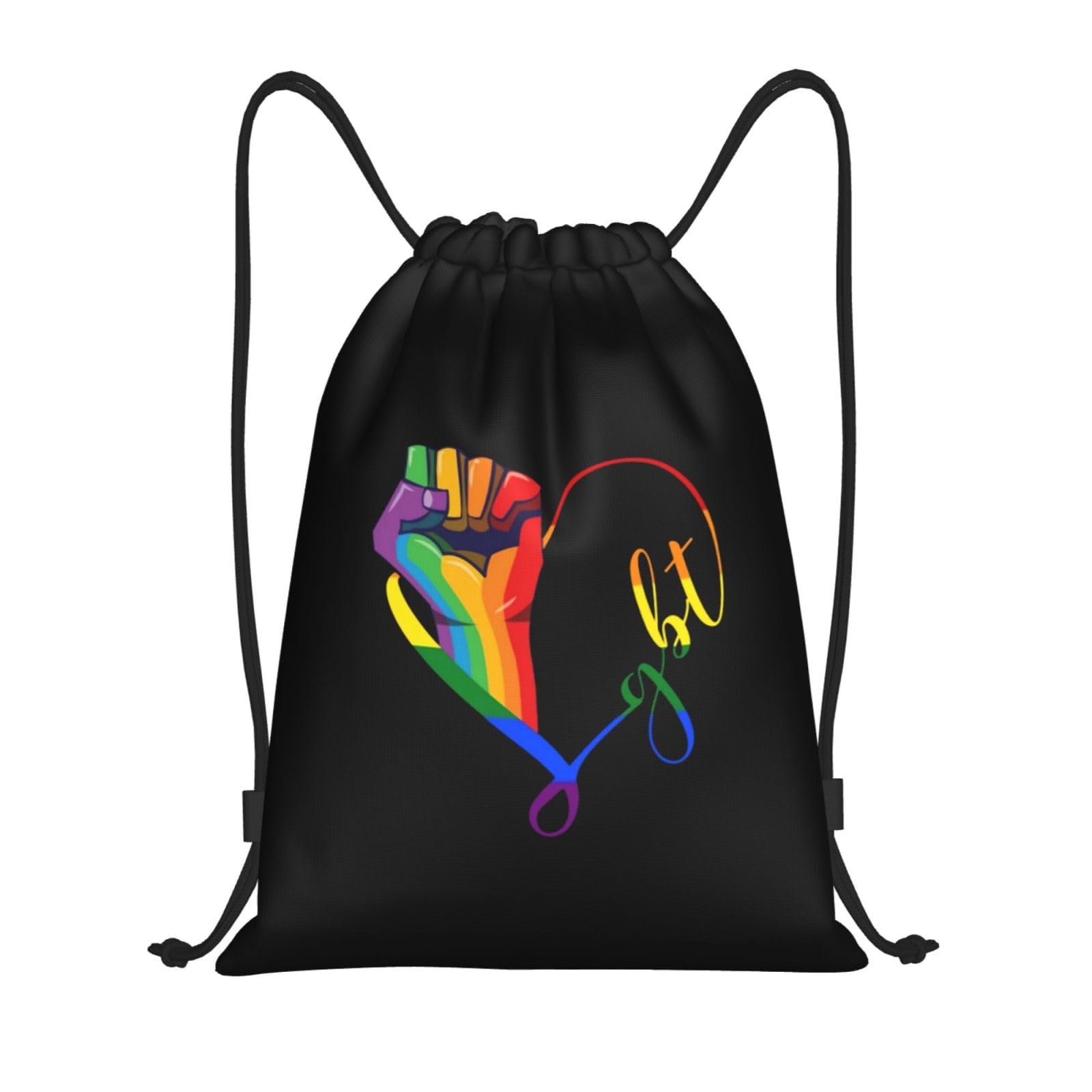 PRTYABS Rainbow LGBT Gay Pride Drawstring Bag Backpack Black Draw String Cinch Bags for Sports, Travel, Beach
