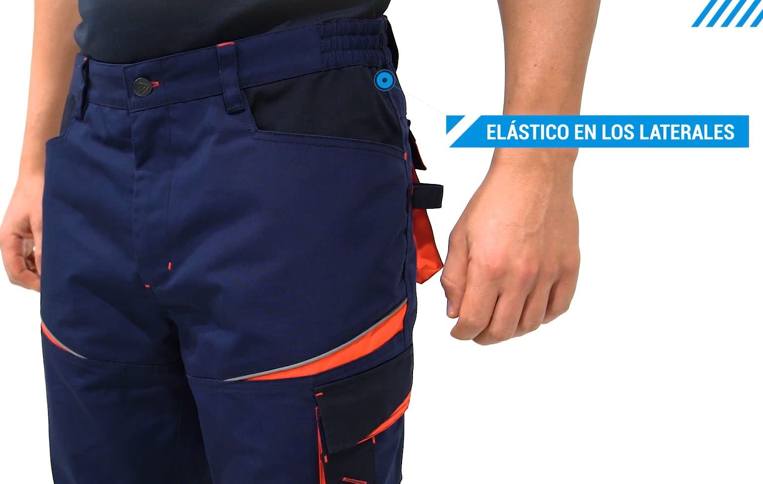 Workteam Pantalón de Trabajo, Tejido Canvas (Extremadamente Resistente y Duradero). Elástico en la Cintura. Unisex Marino+Marino Oscuro+Rojo A.V. XL