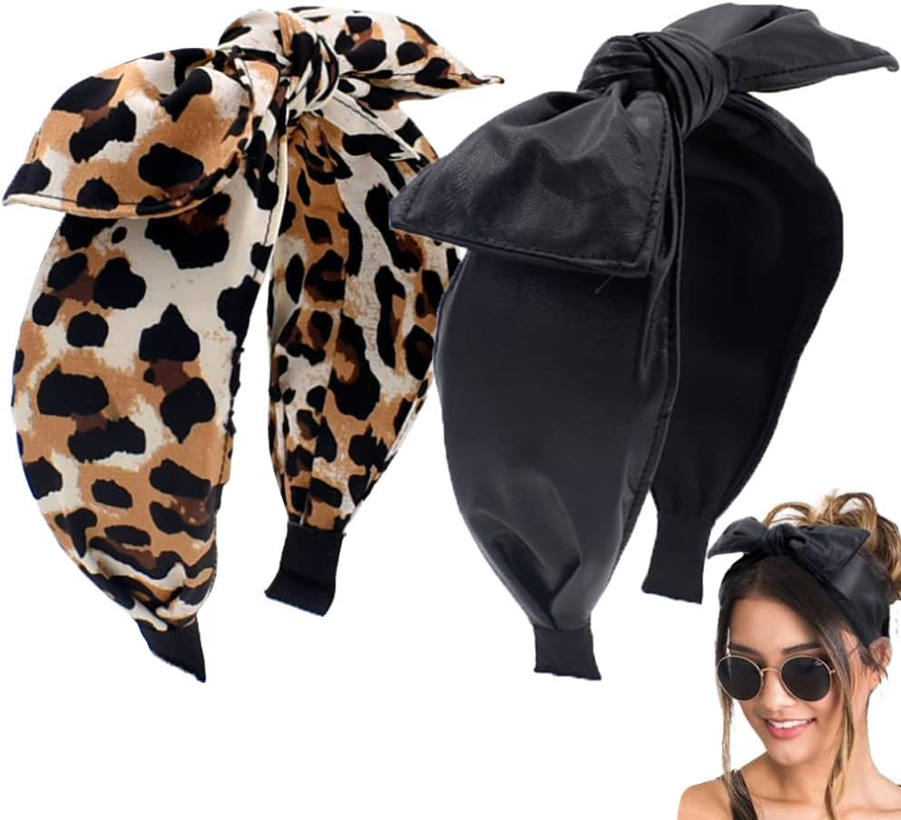 Leopard Print Headband for Women Girls, Wide Knotted Bow