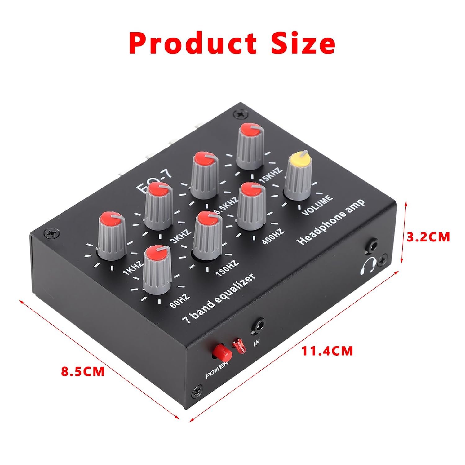 7 Band Sound Equalizer with 3.5mm Interface, Dual Channel Digital Equalizer, Aluminum Alloy Material for Car Stereo System