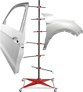 71 Inch Panel Tree Paint Stand with 6 Hook Levers, Automotive Paint Stand with Adjustable Center Post and 4 Casters, Hang Automotive Panels, Doors, Fenders, Bumpers, Car Parts, Auto Body Paint Stand