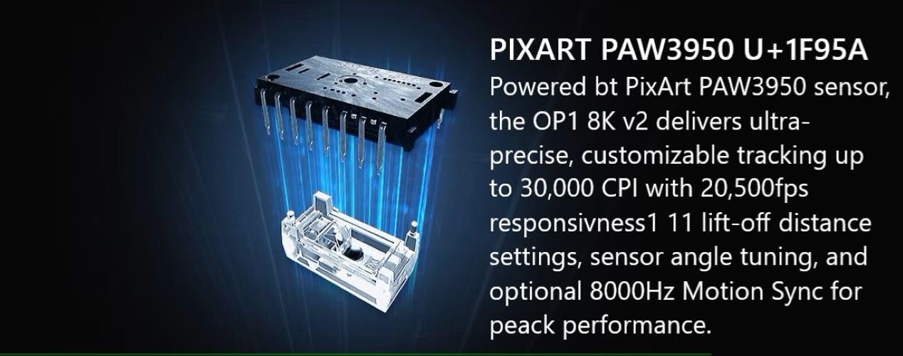 End Game Gear OP1 8K v2 - Ratón para juegos con cable, luz 49,5 g, interruptores principales intercambiables Kailh GX para diestros, sensor óptico PixArt PAW3395U, 30000 DPI, tasa de sondeo de 8000 Hz