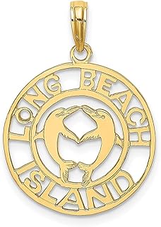 Colar de ouro amarelo 14 k com pingente de golfinhos e ilha de praia longa para transporte de viagem joias finas para mulheres presentes para ela, Pedra Ouro amarelo