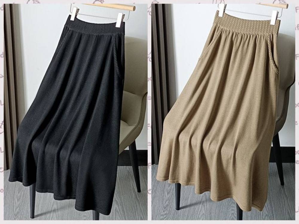 Röcke Damen,Damen-Midirock Hellbraun Elastischer, Gestrickter Faltenrock Mit Hoher Taille Und Tasche, A-Linie, Schaukel, Gerüscht, Lässig, Herbst, Winter, Lange Röcke Für Mädchen, Damen