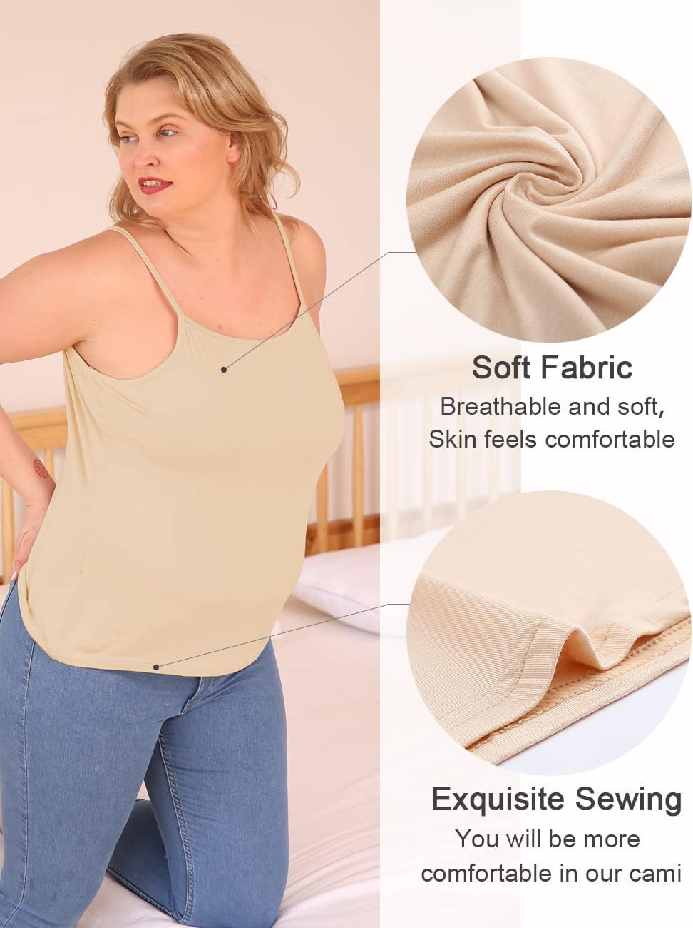 VIKIDEER 3 Pack Camisole for Women Plus Size Basic Undershirt Spaghetti Strap Cami Tank Top - Image 2