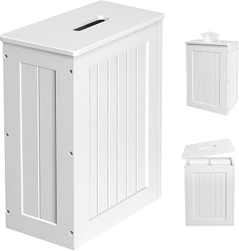 Wooden Bathroom Storage Unit Compact Slimline Toilet Roll Cabinet with Lid