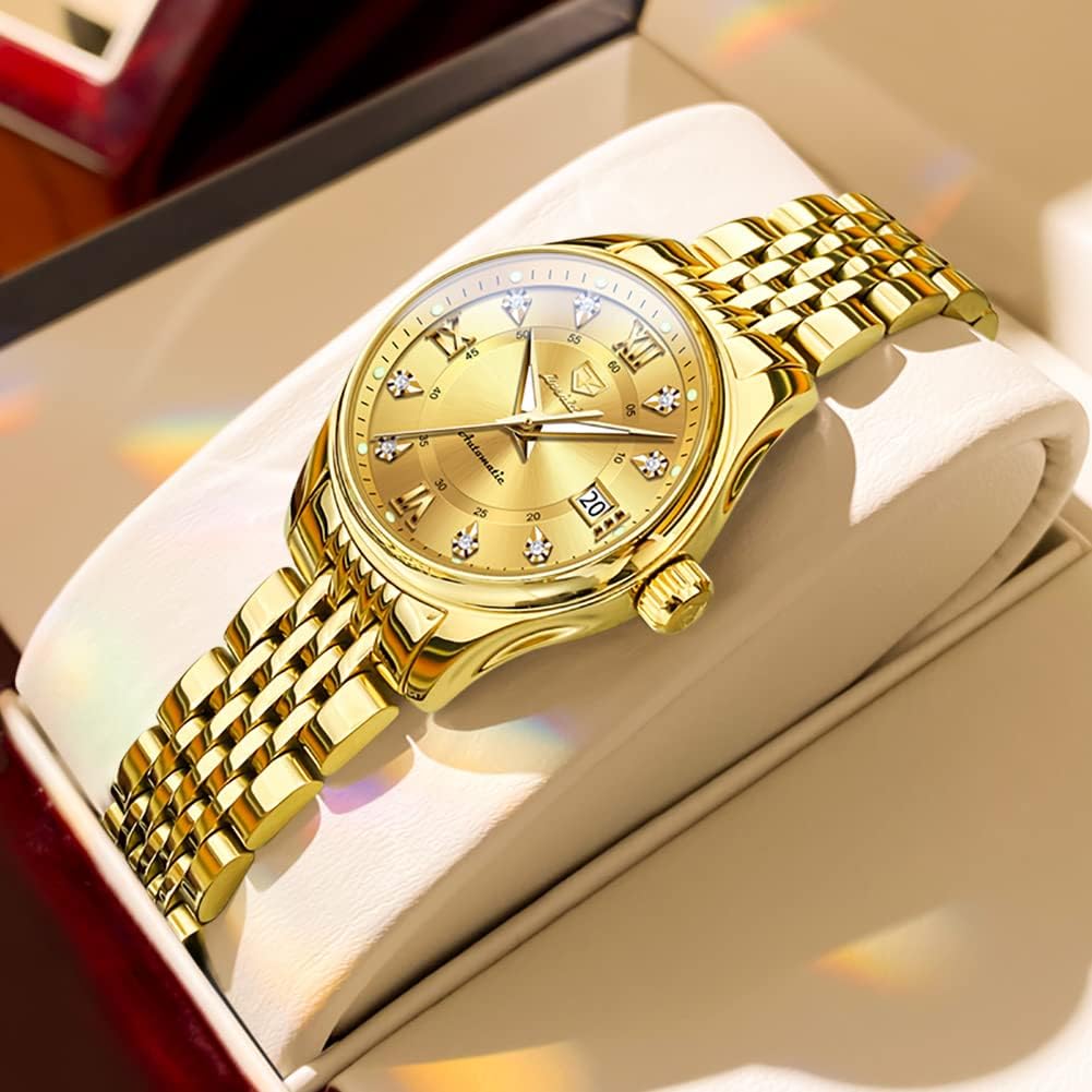 OLEVS Automatic Watches for Women Luxury Stainless Steel Gold and Silver Diamond Mechanical Dress Self Winding Date Waterproof Wrsit Watches for Ladies - Image 3