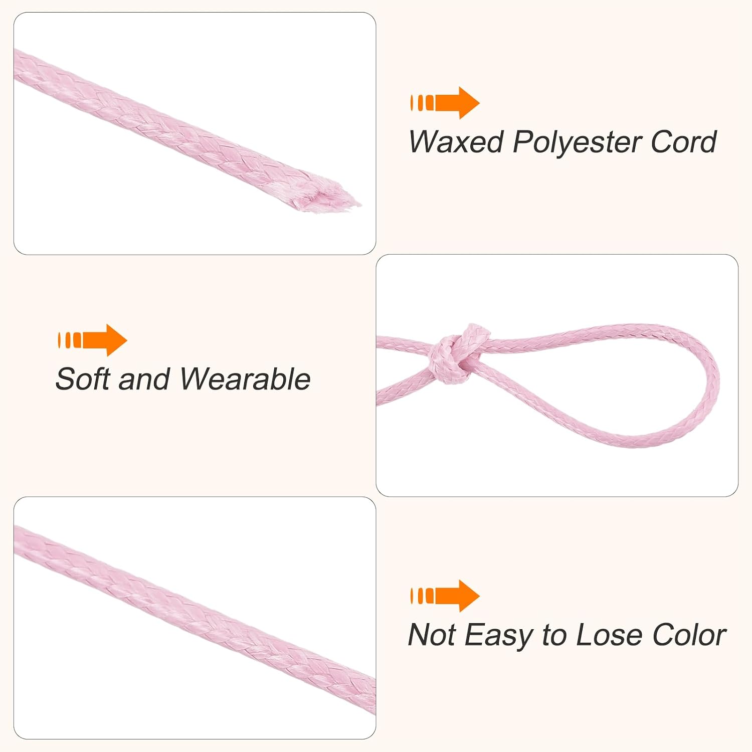 MECCANIXITY Waxed Cord 0.8mm Waxed Polyester Cord 175 Yard Wax String for Bracelet Making,Necklaces, Beading,Jewelry Making and DIY Crafts(Light Pink)