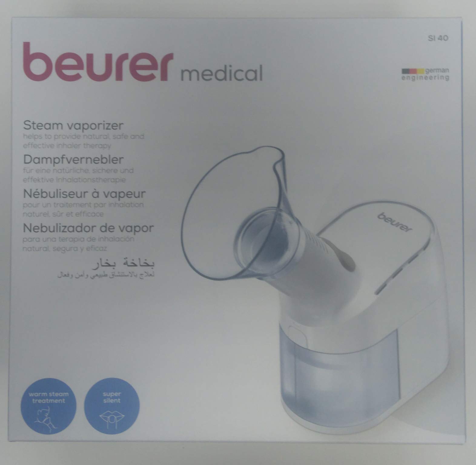 BeurerSI 40 Steam Vaporiser, for humidification of Mouth, Nose and Throat, nebulisation of Saline Solutions and Essential Oils, air humidifier for The Cold Season, Extra Quiet