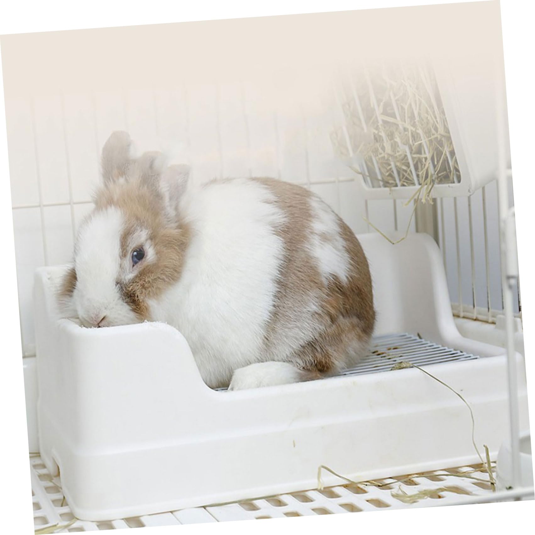 ibasenice Lettiera per Coniglio Bianco in Plastico Facile da Pulire Griglia Adatta e Struttura Divisibile in Due Parti per Animali Domestici