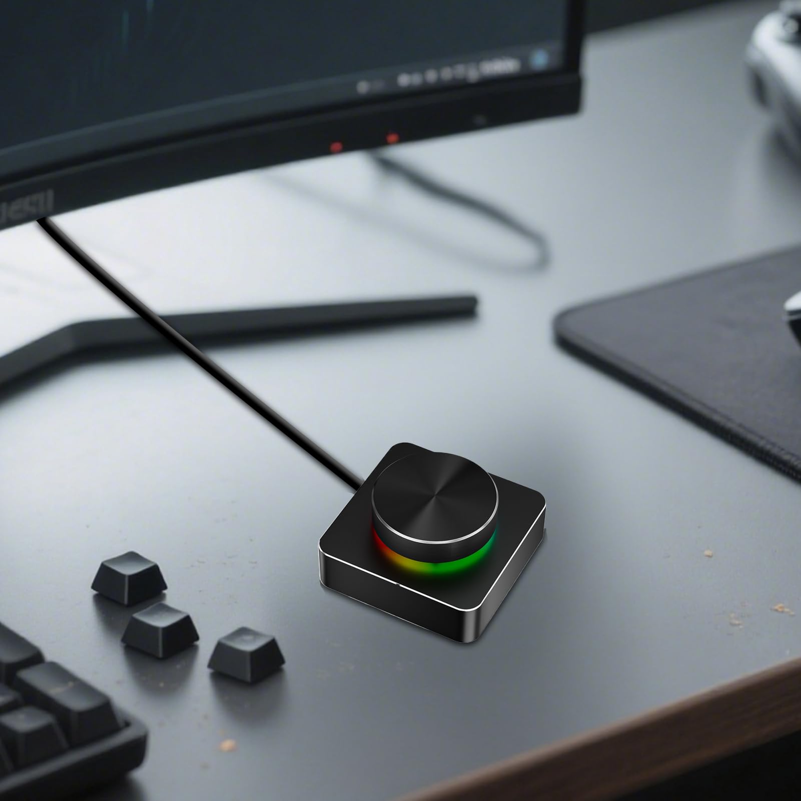 Komputerowe Pokrętło Kontrolera Głośności Programowalne RGB | Bezprzewodowy Kontroler Głośności Audio Do Komputera Głośnik