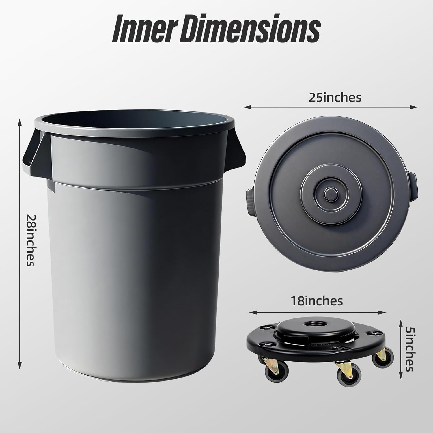 32 Gallon Trash Can with Wheels, Rolling Trash Can with Lid, Detachable Wheels, Garbage Can for Garage, Backyard, Patio, Garden (1 Pack, Grey)