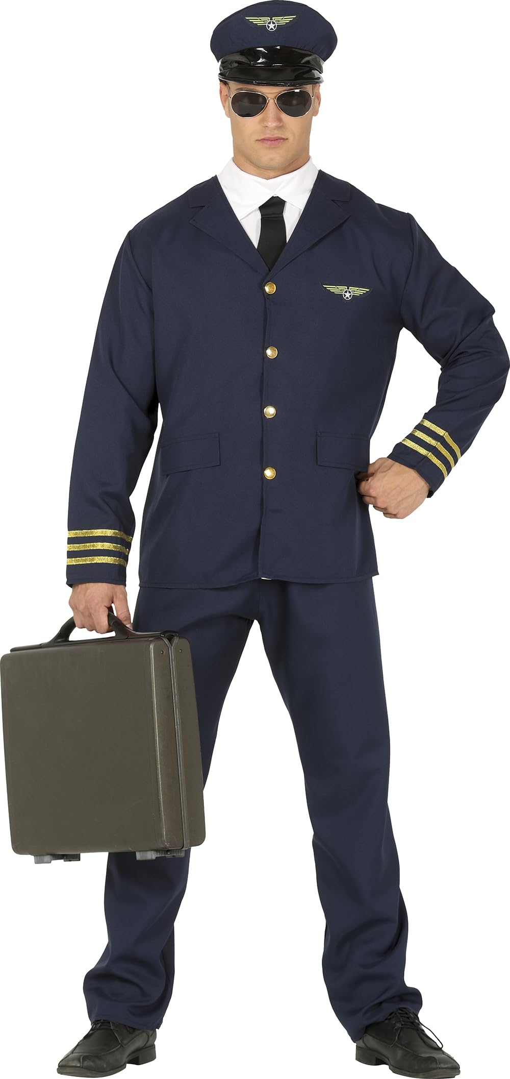 FIESTAS GUIRCA | Adult Pilot Fancy Dress Costume - Shirt, Jacket, Tie, Cap and Trousers - Aviator Uniform for Halloween, Carnival and Fancy Dress Parties - Ideal for Men - Blue