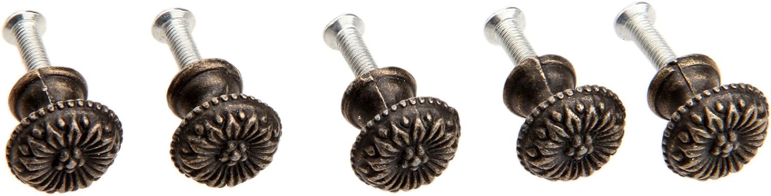 dophee 5Pcs Antique Brass Little Knobs, Small Round Drawer Pulls Handles for Jewelry Box Cupboard Wardrobe Cabinet Wooden Box Desk, 0.67"x 0.59"