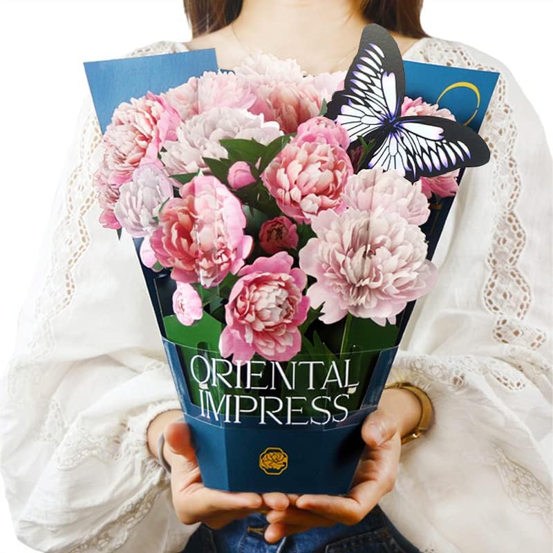 Forever Flower Bouquet - Tarjetas emergentes de papel, tarjetas de felicitación 3D con tarjeta de notas y sobre para familias, cumpleaños, día del