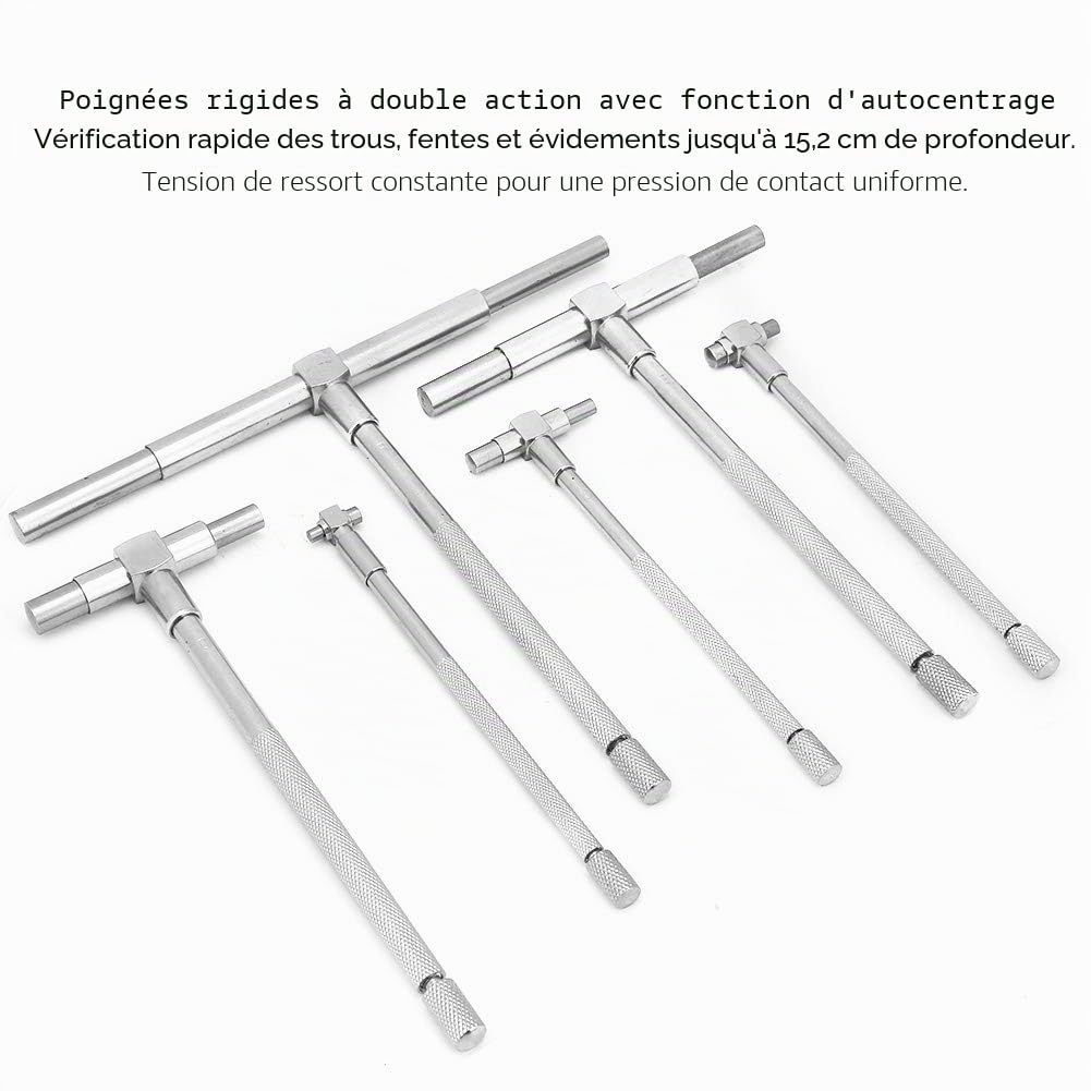 Fyearfly Jauge télescopique, 6pcs/set Jauge télescopique 8-150mm Jauge de diamètre intérieur réglable Micromètre Outils de mesure Jauge d'alésage télescopique de haute précision