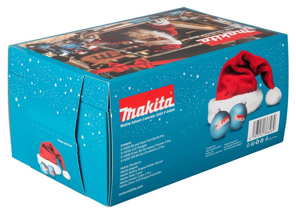 Makita Calendario dell'Avvento 2025, Set di Utensili e Accessori da 60 Pezzi, con Punte HSS, Inserti, Portainserti Magnetico, Attrezzi Manuali
