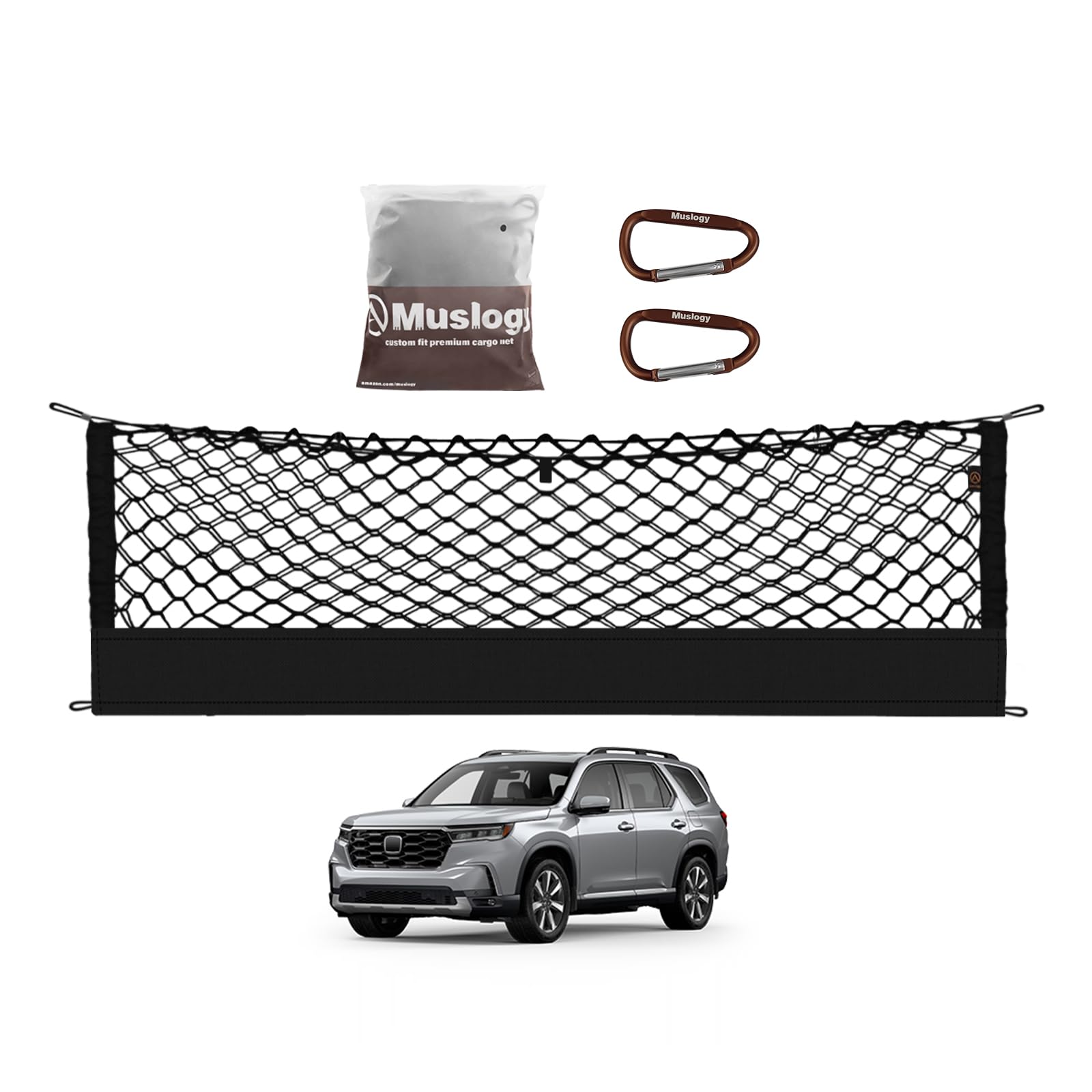 Muslogy for Pilot 2023 2024 2025 Rear Trunk Cargo Net Stretchable Organizer Elastic Mesh Net Compatible with Honda Pilot 2023+ Sport EX-L TrailSport Touring Elite