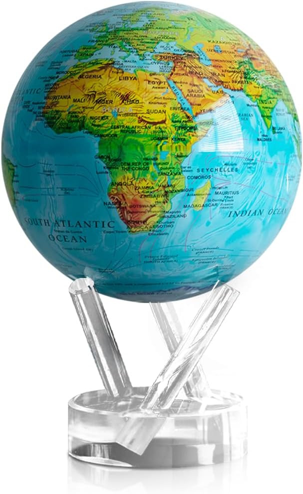 MOVA Globe l Globe l Terrain Design Ocean Blue 4.5" l with Base l No Power Required! Indoor Light & Natural Light Moving Automatic Rotating Globe | Office Desktop Decor Unique Gift Home Decor for Education, Men, Women, Kids l 11.5 CM