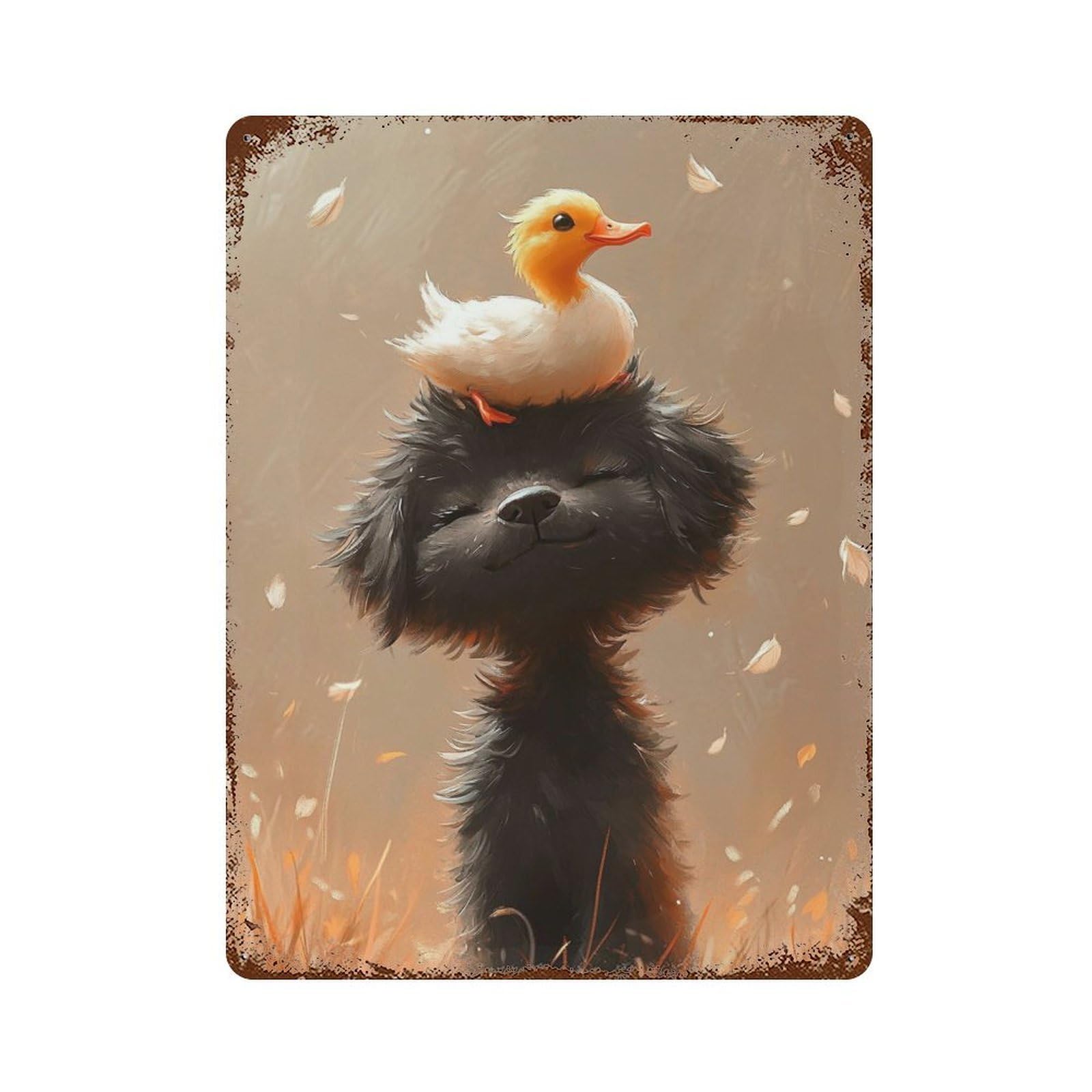 Rust Effect Duck on Dog Head-1 Weathered Tin Sign 15.7"x11.8", Farmhouse Wall Decor for Farmhouse, Kitchen And Entryway Decor