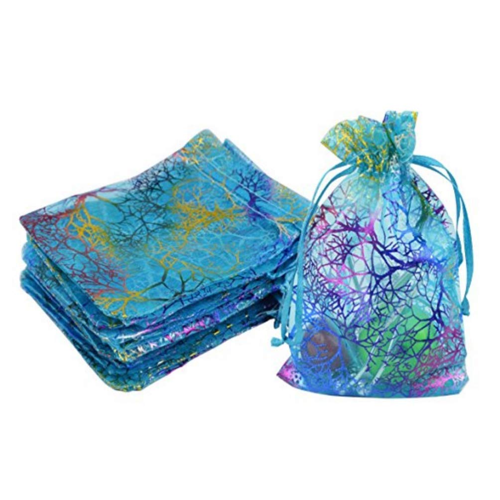 Vorcool Blue Organza Drawstring Gift Bags Favours Bags Jewelry Pouches Pack Of 100