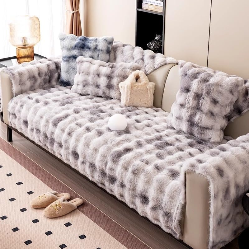 Housse de canapé en peluche de lapin au design dégradé chic pour salon moderne - 5