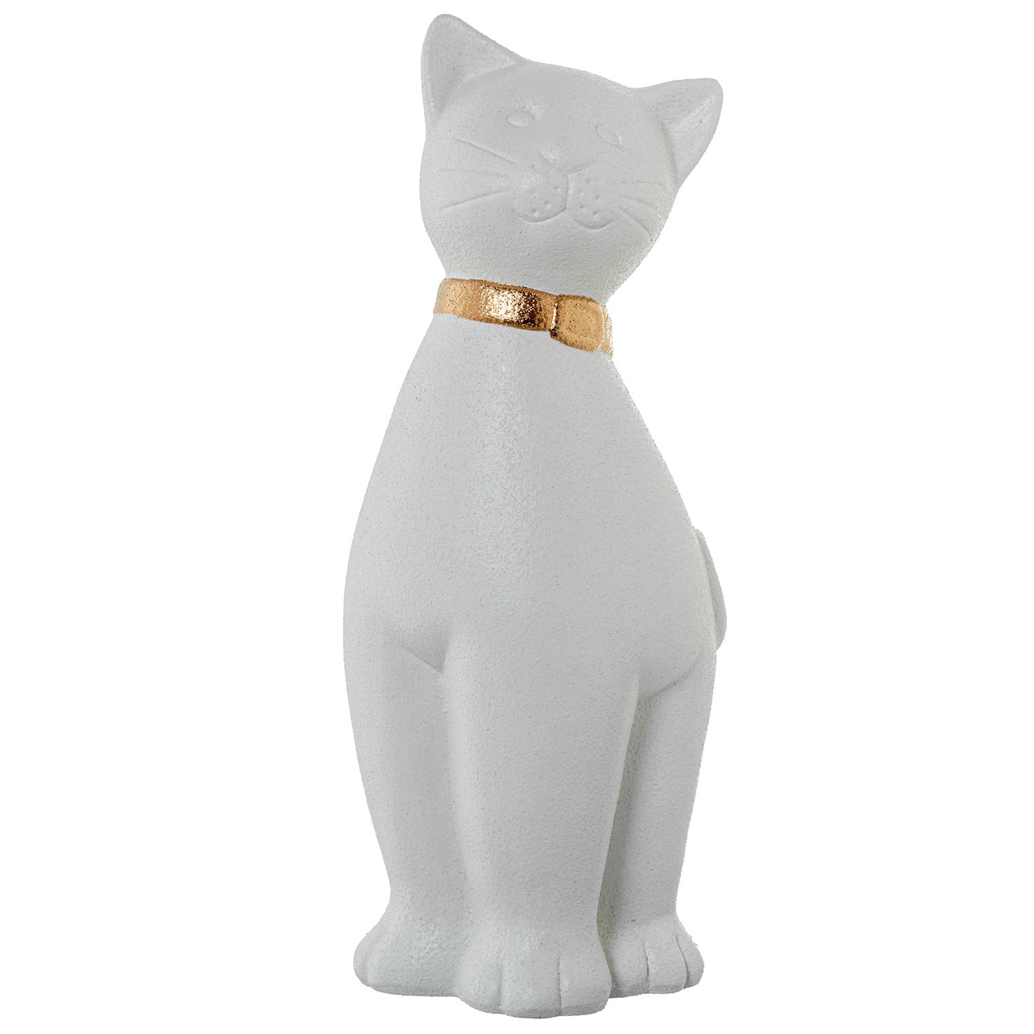 Figura de un Gato Sentado de Ceramica Blanco y Dorado 20x18x51cm