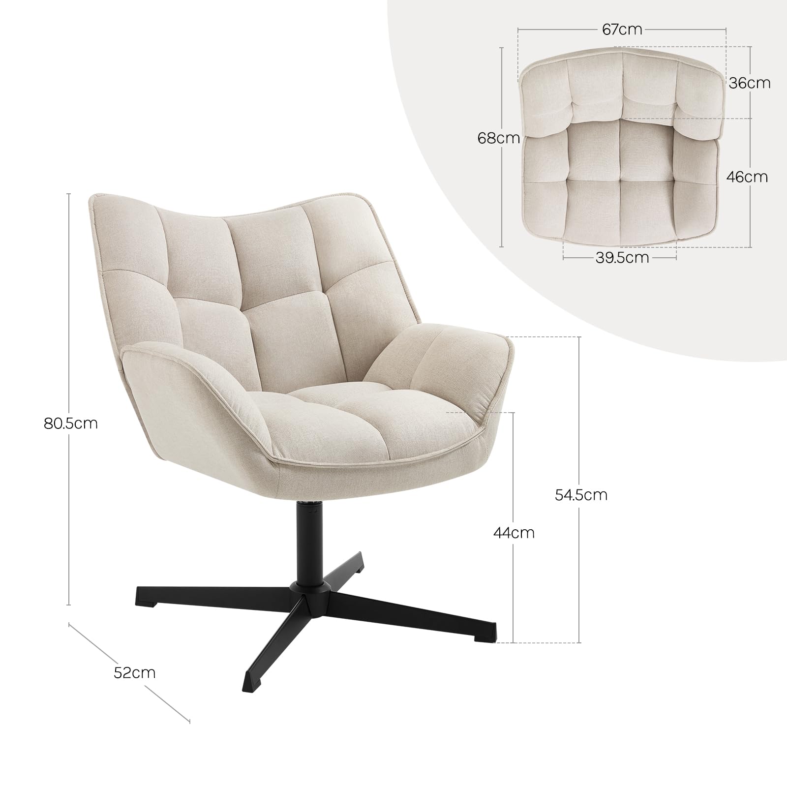 WOLTU Relaxsessel, Sessel 360° drehbar, Ohrensessel gepolstert, Fernsehsessel, Lesesessel, Loungesessel, Wohnzimmer Schlafzimmer, Leinen, Beige