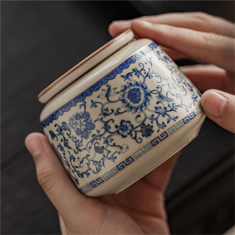 Cukierniczka niebiesko-biały porcelanowy dzbanek do herbaty, kuchnia domowa, herbata luzem, szczelny dzbanek, pojemnik na herbatę