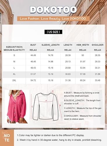Dokotoo Womens Shacket Jacket Waffle Knit Button Down Tops For Women Casual Loose Fit Long Batwing Sleeve Blouses Lightweight Solid Color V Neck Shirts Hot Pink Large #TOP5
