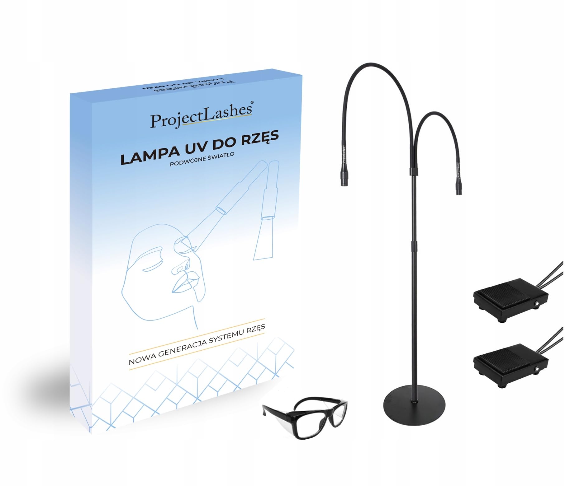 Podwójna lampa UV LED czarna z okularami | Podwójna lampa UV LED, kolor czarny, okulary ochronne w zestawie