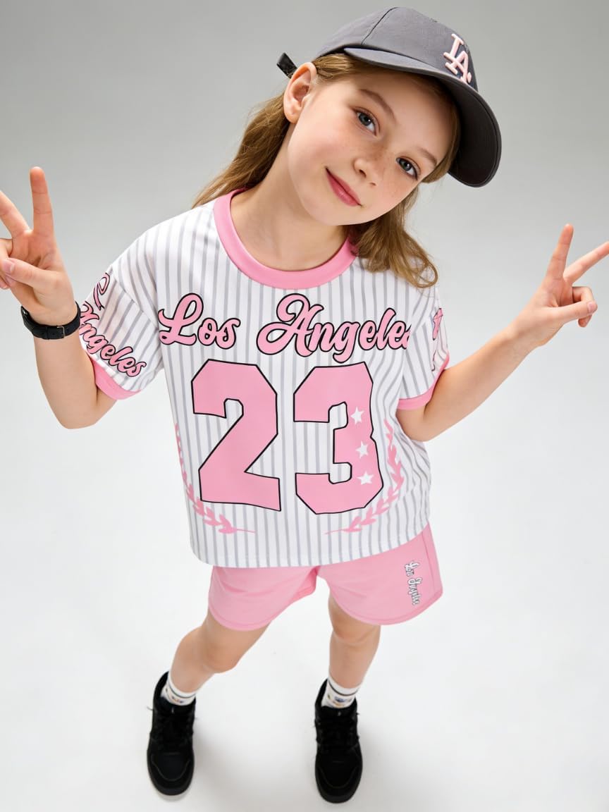 Azmxynol Tween Girl Clothes Summer Loose Tee Shirt + Skinny Shorts 2 Pieces Outfit Set Size 6-15 Years