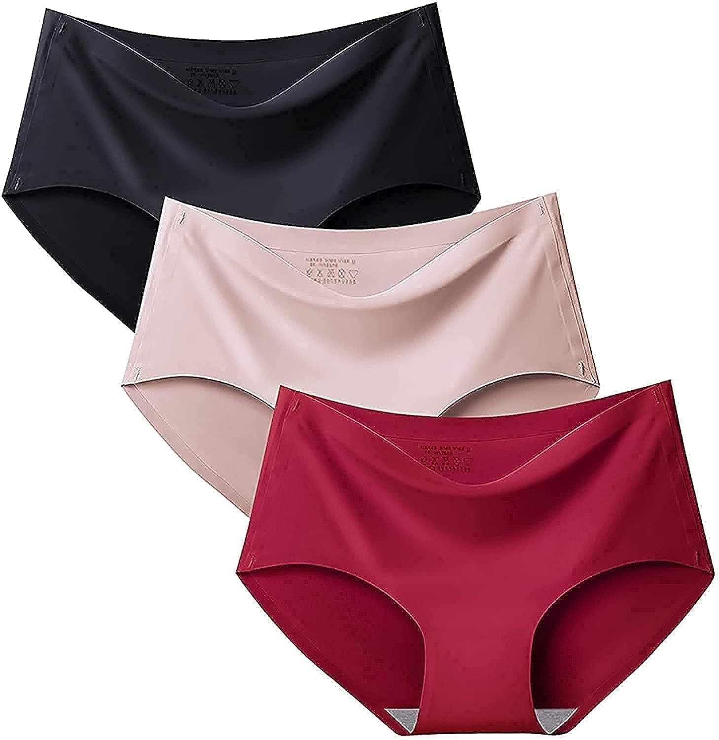Women's/Girl's Ice Silk Seamless Mid Rise No Show Laser Cut Invisible Pants Smooth Stretch Women Hipster Pants for Women Daily Use (Pack of 3, Multicolor)-picture-12