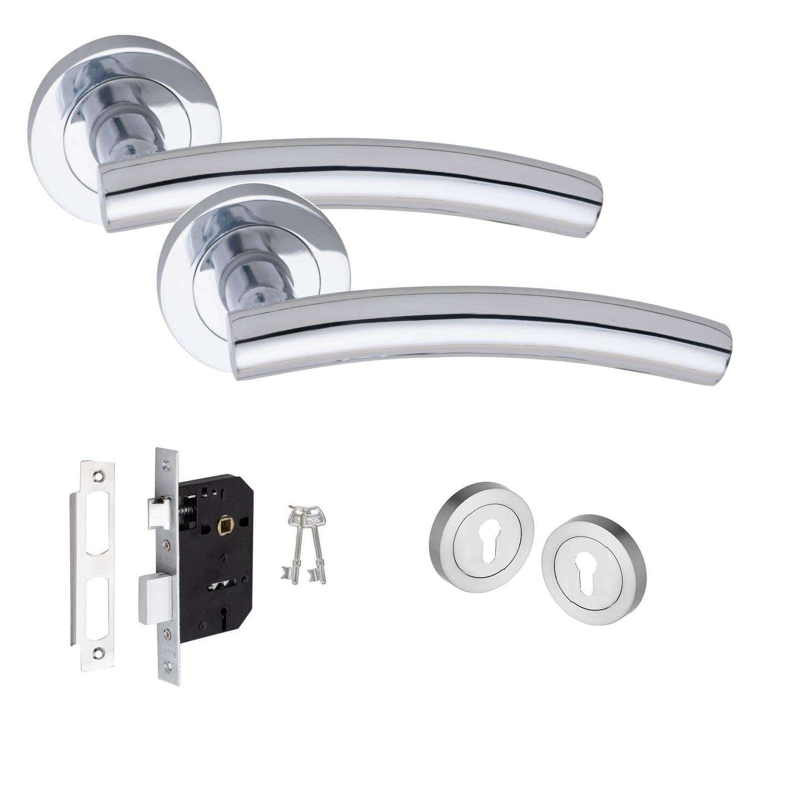 Golden Grace Arched Polished Chrome T-Bar Classic Door Handle Pair