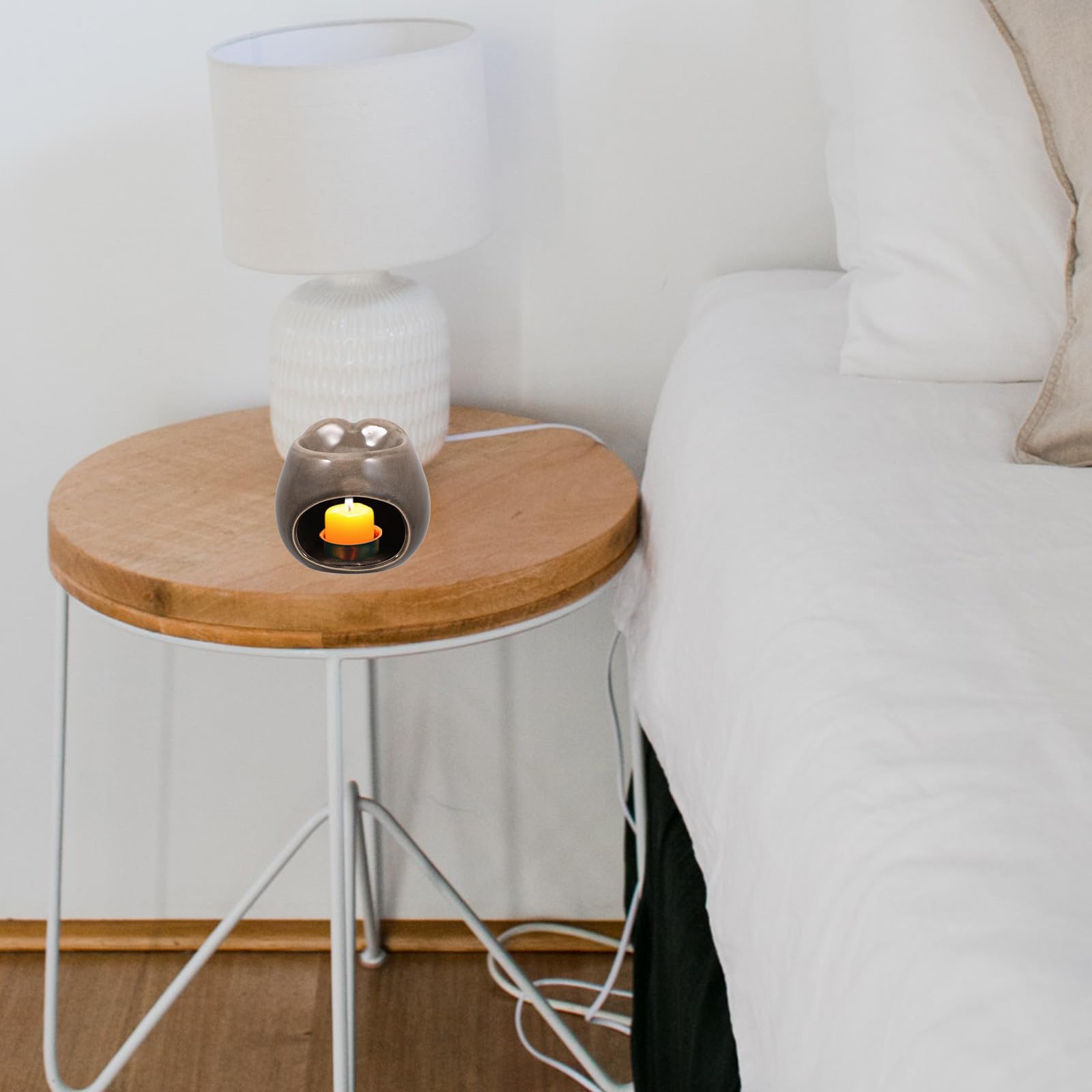 NUOBESTY Keramik Aromabrenner Eule 2 Stück Ätherische Öle Duftlampe mit Teelicht Aromatherapie für Wohnzimmer Schlafzimmer