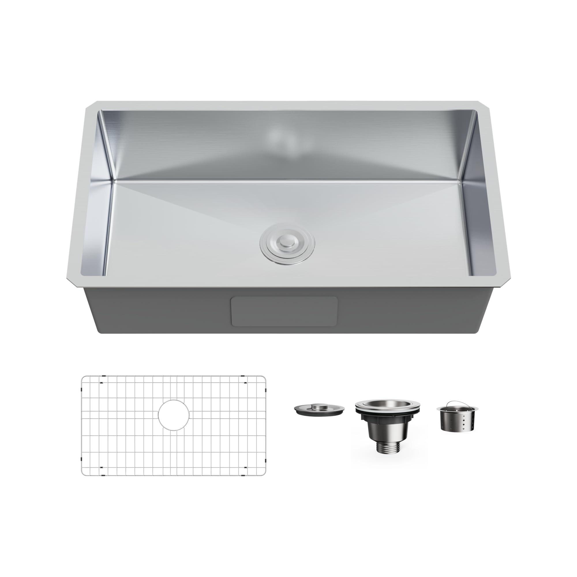 32-inch Undermount Single Bowel Kitchen Sink, Handmade 16 Gauge Stainless Steel Kitchen Sink 32'' x 19" Deep Sink with Drain Kit and Bottom Grid, Brushed