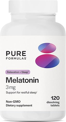 PureFormulas - Melatonina 3 mg - Apoya los ritmos circadianos, el sueño reparador y la relajación - Melatonina pura 300 mcg Antioxidante Sin Soja,