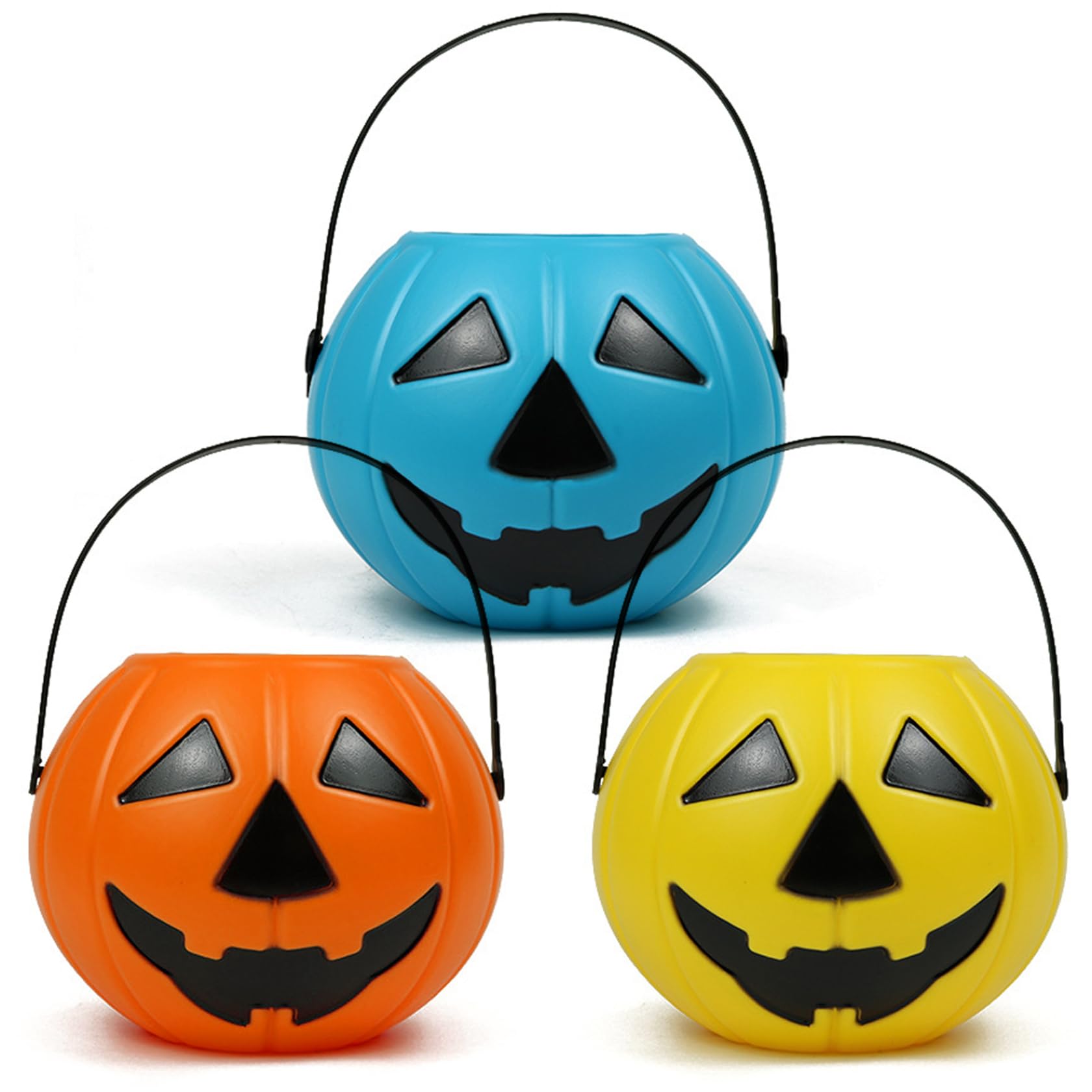 Hbbgdiy Pumpkin Bucket 3Pcs 7x8in Portable Candy Pail with Handle Reusable Plastic Halloween Bucket for Trick or Treat Party Favors Decorations Kids Candy Basket