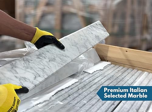 Miniatura 5 de Borde de ducha de 60 pulgadas de mármol blanco italiano de Carrara para sistemas de bandeja de ducha Schluter Kerdi y azulejos Redi (mármol afilado,