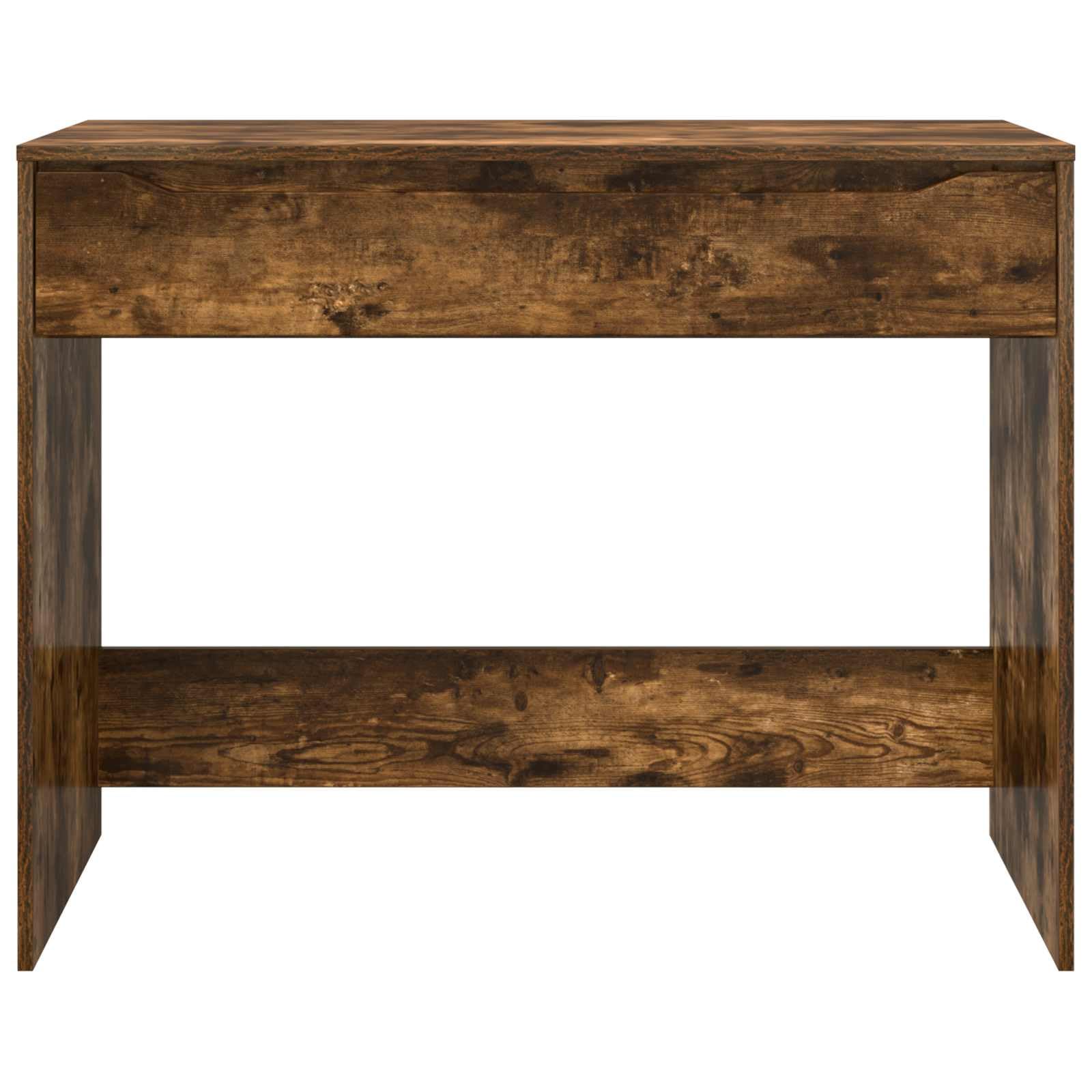 Scrivania con cassetto, in legno di rovere affumicato, 100 x 50 x 78 cm, compatta, per ufficio, studio, con ripiano per postazione di lavoro organizzata