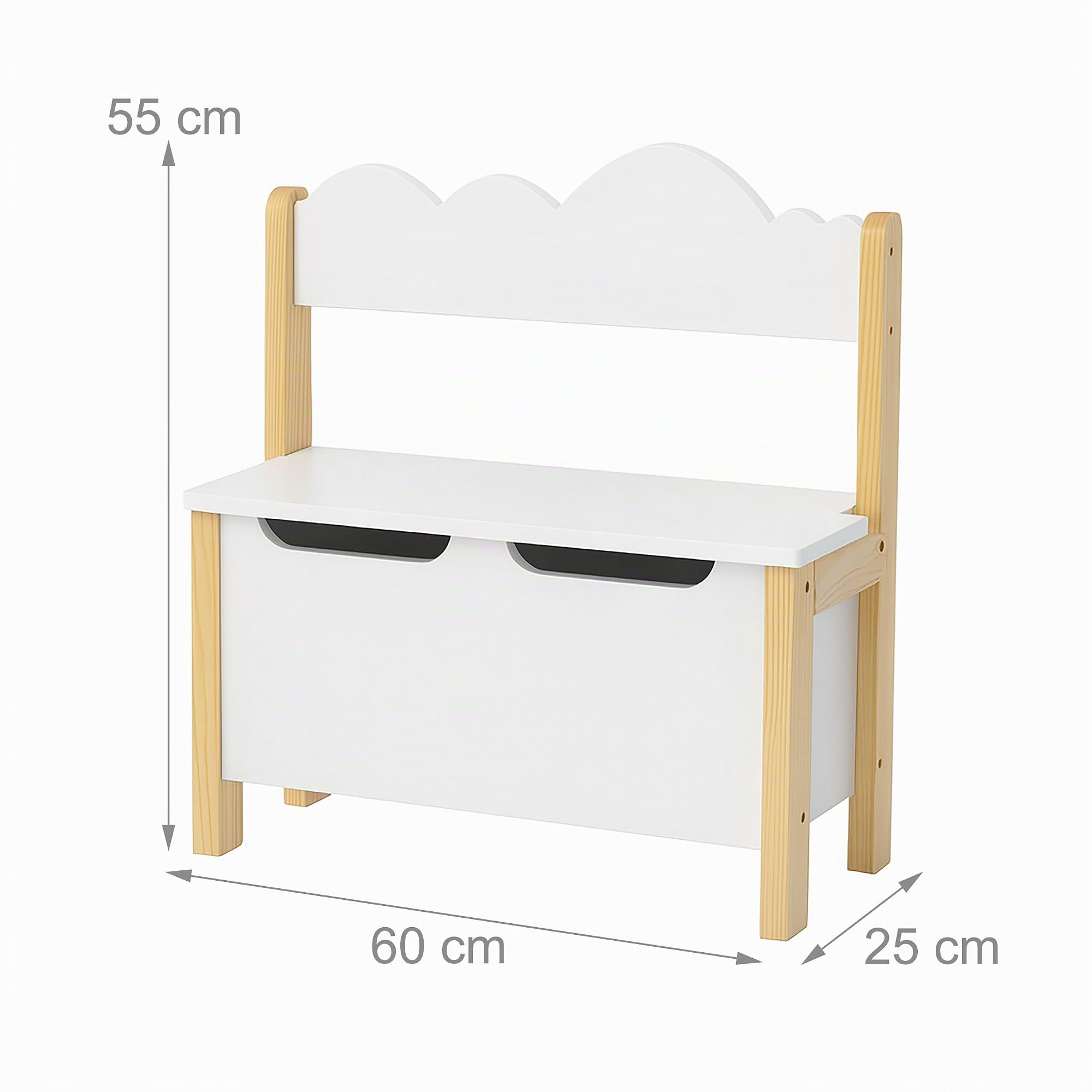 Banco Infantil Relaxdays con Almacenamiento, Tapa, Respaldo, HBT: 60 x 60 x 25 cm, Banco para niños, Blanco/Natural