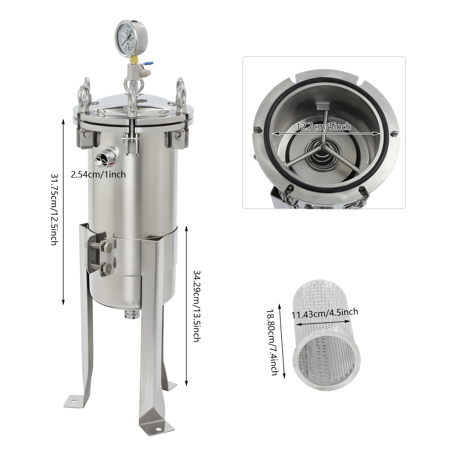 304-Edelstahl Mit Manometer und Entlüftungsventil Großer Durchflussmenge Umkehrosmoseanlage Osmoseanlage Water Filter Teesieb Teaballs Teeei Teefilter mit 5 µm Filterbeutel Waterdrop Drops Würfe