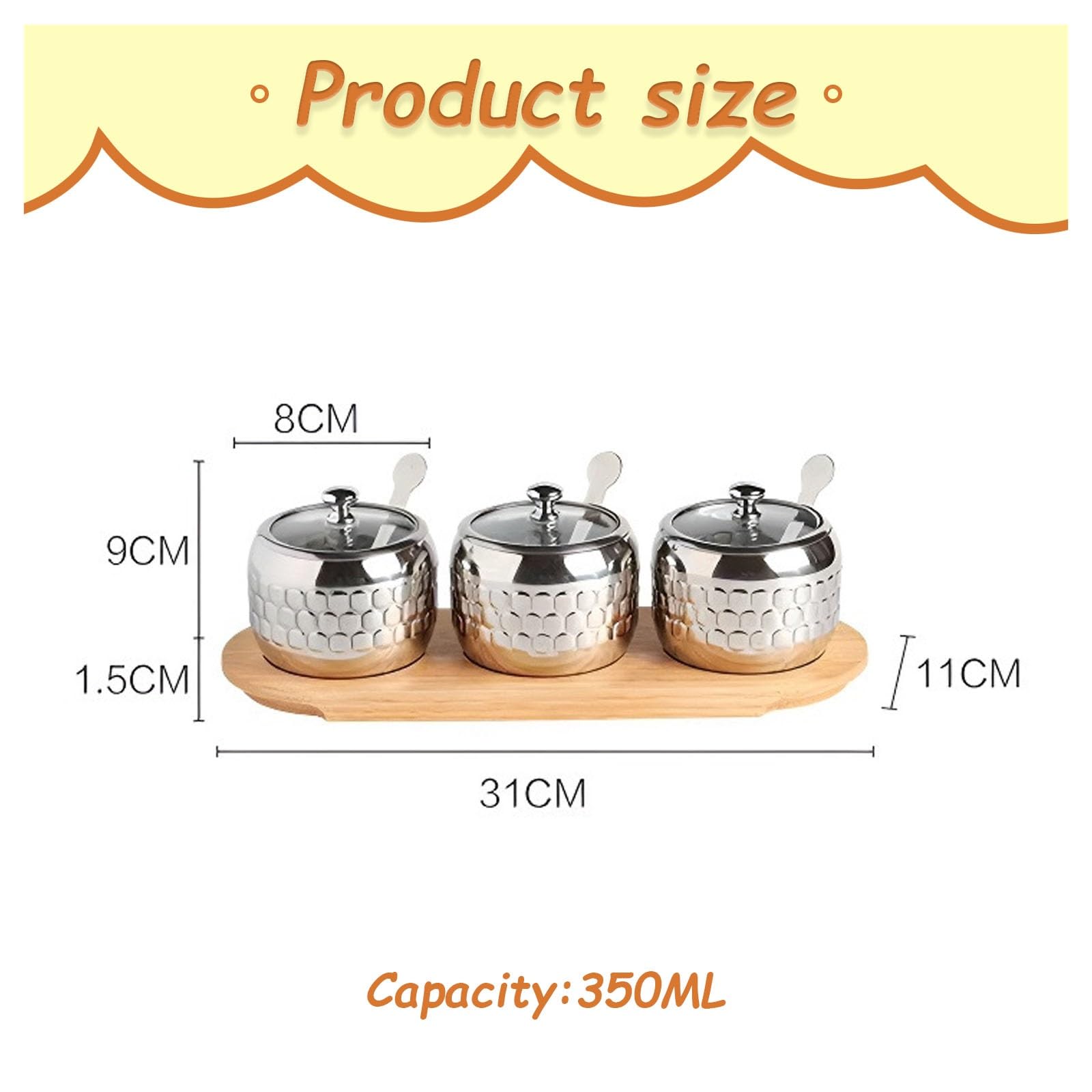 Zuckerdose mit Deckel und Löffel, 304 Edelstahl-Gewürzbehälter-Set, 350 ml Vorratsbehälter, Vorratsglas, Küchenarbeitsplatte, Aufbewahrung for Süßigkeiten, Kaffeebohnen