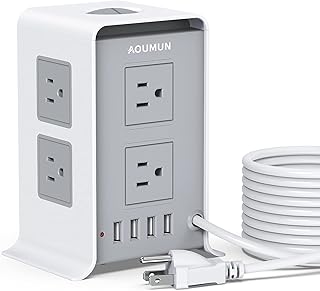 Power Bars with Surge Protector - 10FT Long Extension Cord, 8 AC Outlets & 4 USB Ports, Surge Protection Power Strip Overload Protection, Desk Charging Station for Dorm Home Office Accessories, White