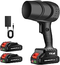 Ykall Cordless Leaf Blower - Super Powerful, Lightweight and Portable, with 2 Batteries and Fast Charger - Ideal for Garden, Car, Patio, Snow and Camping (Black)